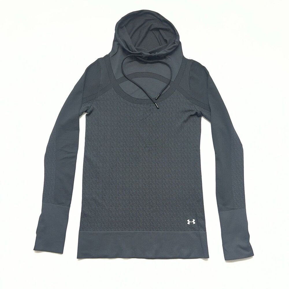 Under Armour Threadborne Heat Gear Seamless Cowl Neck Thumbhole Pullover Gray XS